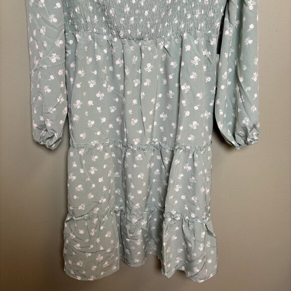Winslow Smocked Midi Dress Size 1X Puff Sleeve Green Floral Ruffle Milk Maid - Picture 4 of 12
